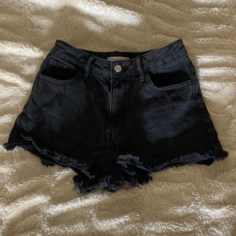PACSUN High rise black denim festival shorts